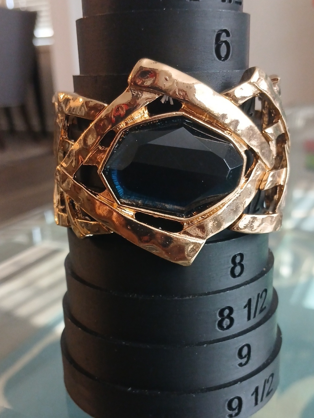 Gold-Tone Statement Bracelet with Deep Teal Gemstone - Picture 2 of 3